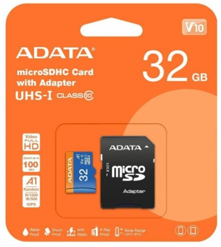ADATA Carte microSD 32 Go AUSDH32GUICL10A1-RA1 – Carte mémoire microSDHC Classe 10 UHS-I A1 pour smartphones, tablettes, caméras et extension de stockage