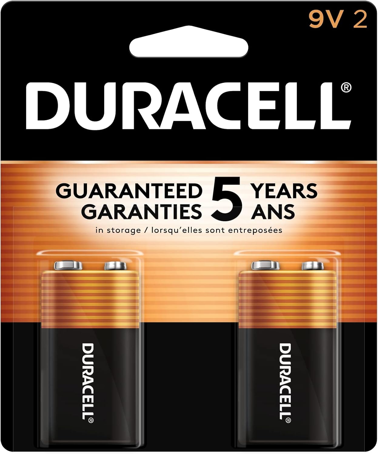 Pile alcaline Duracell Coppertop 9 V, paquet de 2 – Piles 9 V longue durée pour détecteurs de fumée, appareils électroniques et ménagers