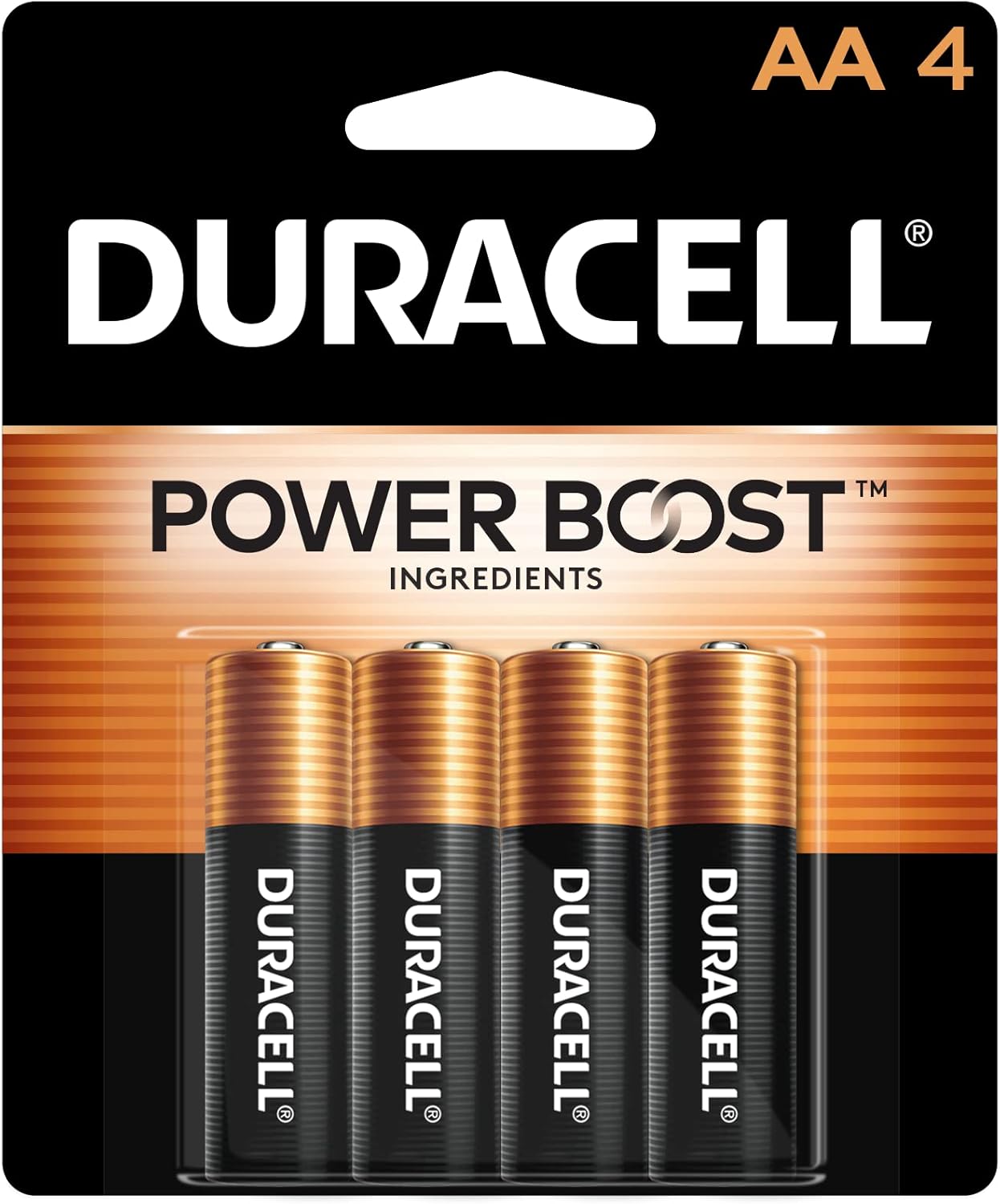 Piles alcalines AA Duracell Power Boost (paquet de 4) – Piles AA longue durée pour appareils électroniques, télécommandes, jouets et autres appareils.
