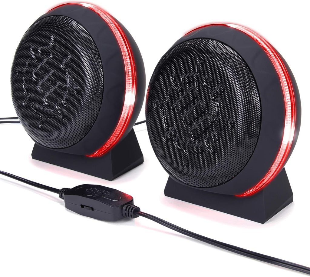 ENHANCE SL2 USB Gaming Speakers for PC – Stereo Computer Speakers with Red LED Lights, USB Powered, 3.5mm Audio, Compact Desktop Sound System