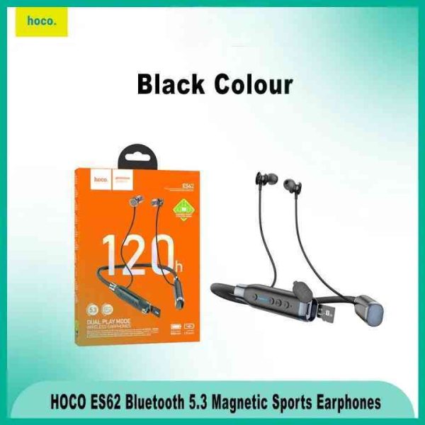 Écouteurs sans fil HOCO ES62 avec tour de cou, Bluetooth, pour le sport – Écouteurs intra-auriculaires magnétiques avec son HD, micro intégré et longue autonomie