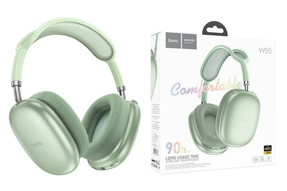 HOCO W55 Wireless Bluetooth Headphones Over-Ear Stereo Headset – Bluetooth 5.3, Deep Bass, Foldable Design, AUX & TF Card Support, Built-in Microphone