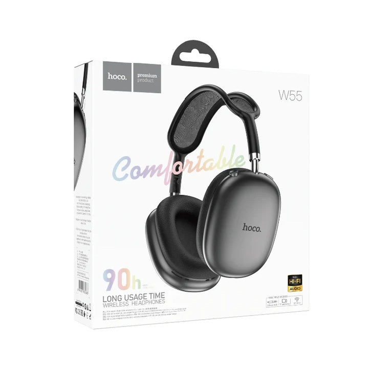 HOCO W55 Wireless Bluetooth Headphones Over-Ear Stereo Headset – Bluetooth 5.3, Deep Bass, Foldable Design, AUX & TF Card Support, Built-in Microphone