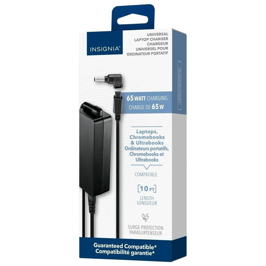 Insignia NS-PWL965-C 65W Universal Laptop Charger – Compact AC Power Adapter with Interchangeable Tips for Multiple Laptop Brands