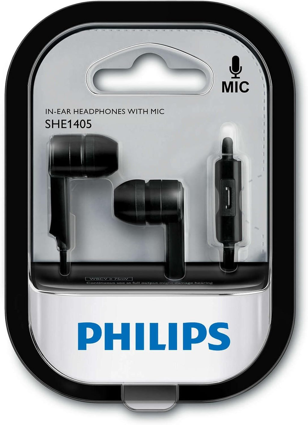 Philips SHE1405BK Wired In-Ear Headphones with Microphone – Stereo Earbuds with Deep Bass, In-Line Remote & Comfortable Fit (Black)