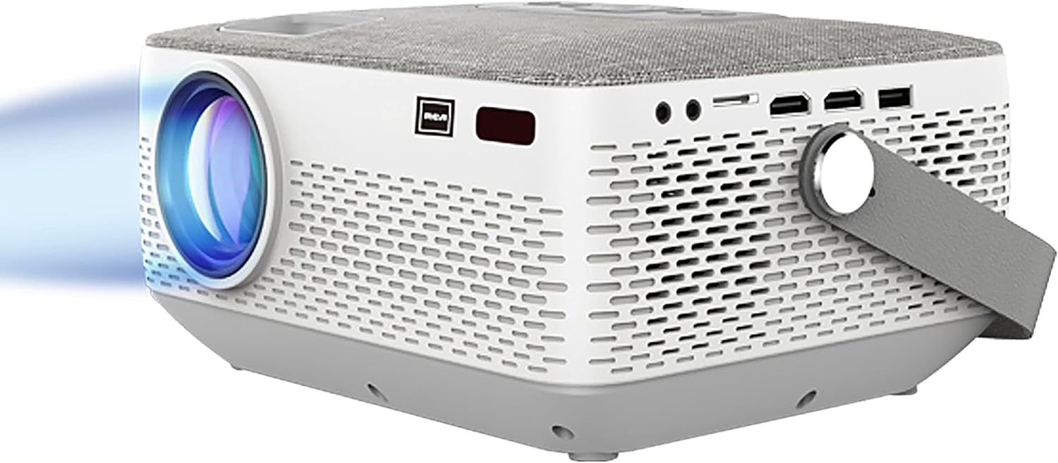 RCA RPJ402 1080p Bluetooth 5.0 Heimkino-Projektor – Tragbarer HD-Videoprojektor mit HDMI, USB & Wireless Audio für Filme, Gaming & Streaming