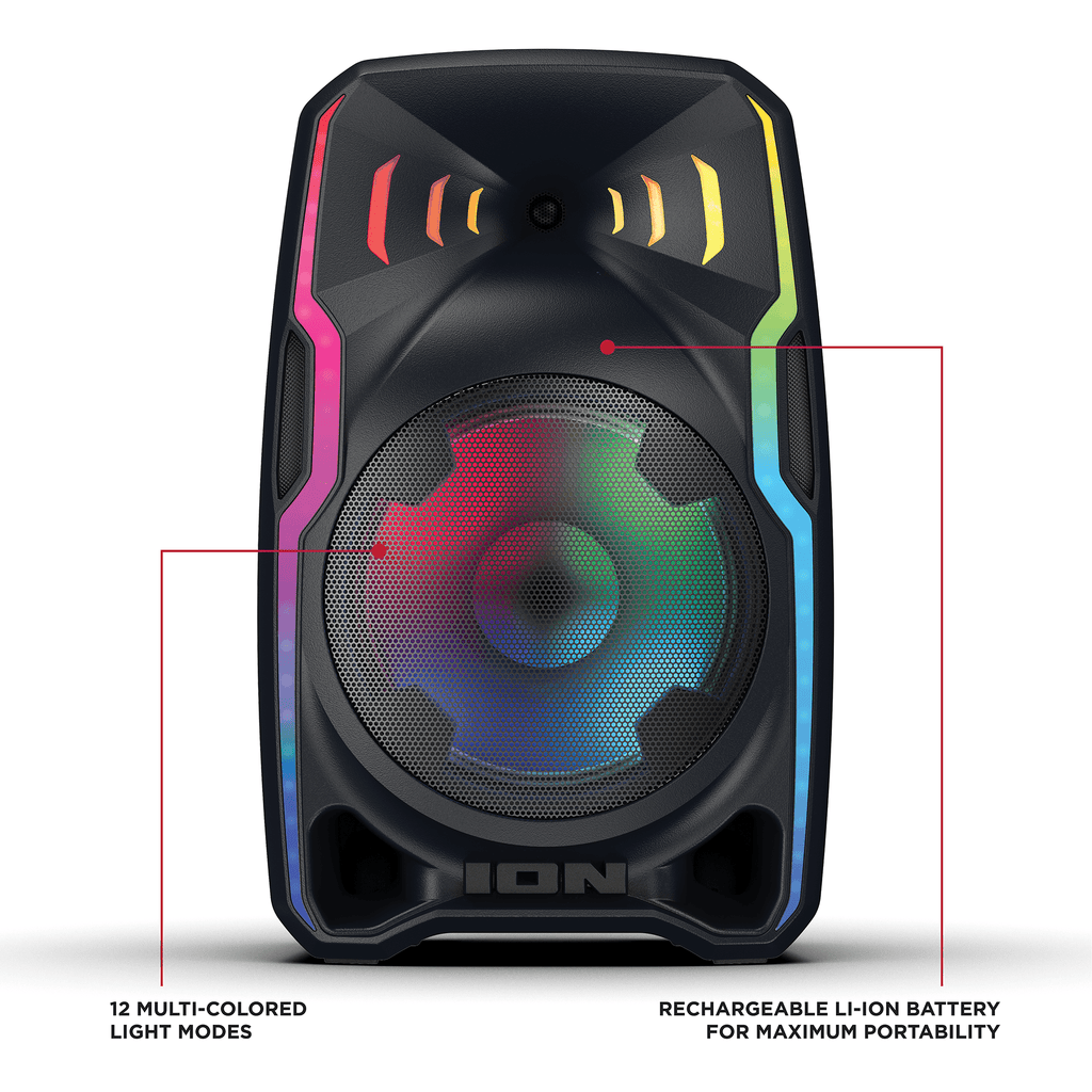ION Total PA Apex 500W Bluetooth Party-Lautsprecher mit 15"-Tieftöner, LED-Lichtshow, Karaoke-Mikrofon, USB-Ladefunktion & Rollen – Leistungsstarkes tragbares PA-Soundsystem
