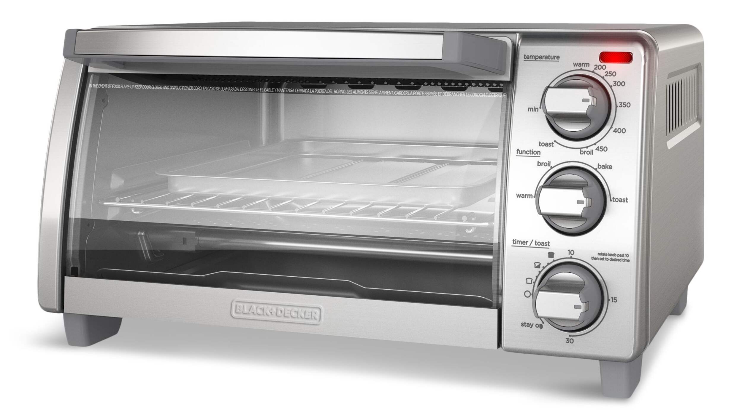 BLACK+DECKER TO1745SSD Toasterofen – 4-Scheiben-Edelstahl-Arbeitsplatten-Toasterofen mit Back-, Grill- und Toastfunktionen