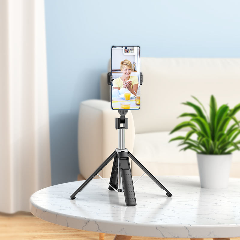 HOCO K18 Kabelloser Bluetooth Selfie-Stick Stativ – Tragbarer ausziehbarer Handyhalter mit Fernauslöser für iPhone & Android Smartphones