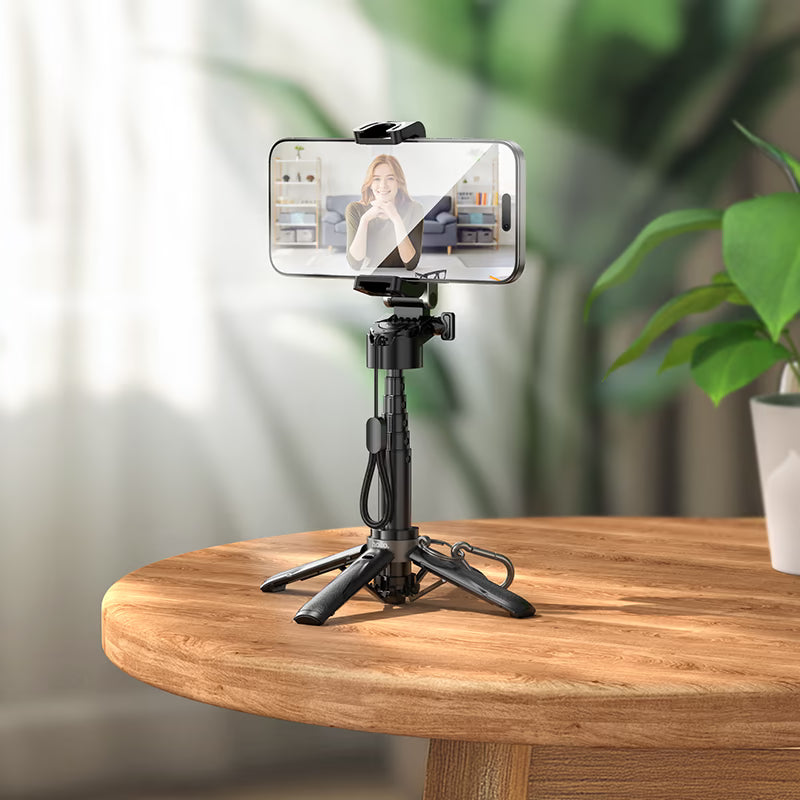 HOCO K27 Magic Portable Bluetooth Selfie Stick Tripod – Mini Aluminum Alloy Live Broadcast Stand with Wireless Remote for Smartphones (4.5–7.0 inch)