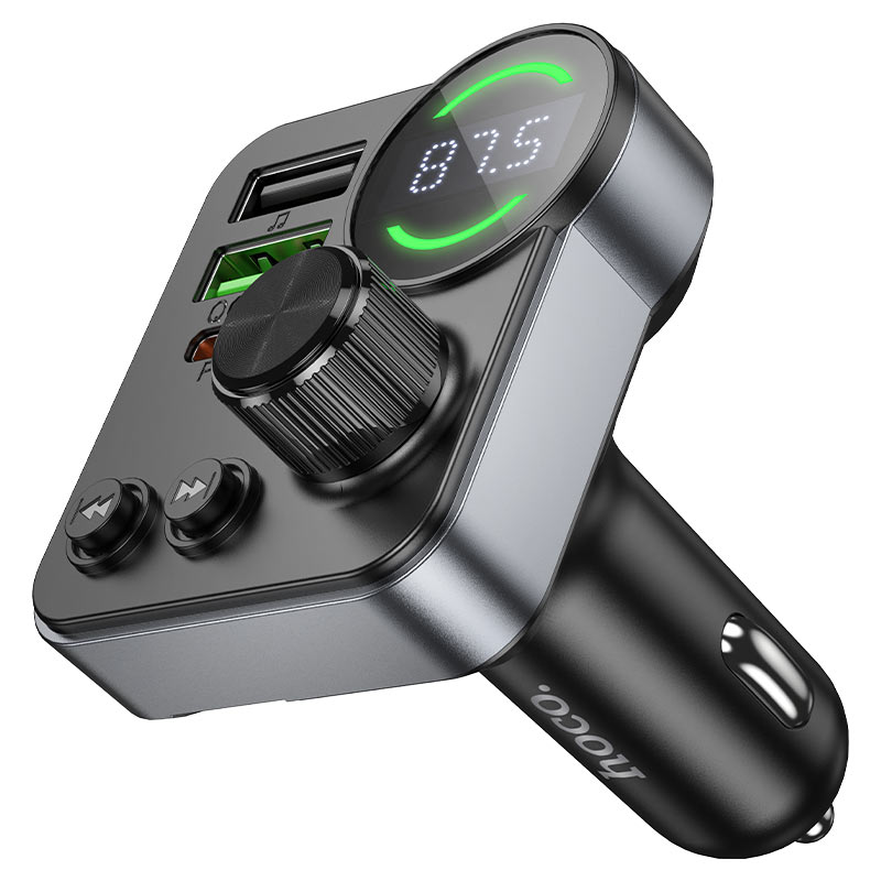HOCO E86 48W Bluetooth FM Transmitter & Schnellladegerät fürs Auto – PD30W USB-C + QC3.0 Dual Port, Freisprechanrufe, RGB-Display