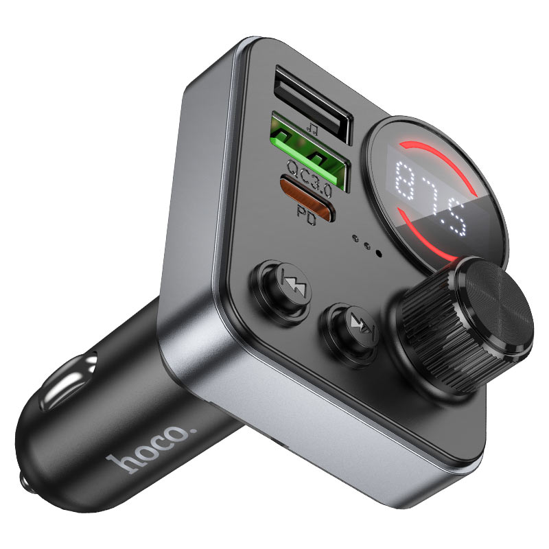 HOCO E86 48W Bluetooth FM Transmitter & Schnellladegerät fürs Auto – PD30W USB-C + QC3.0 Dual Port, Freisprechanrufe, RGB-Display