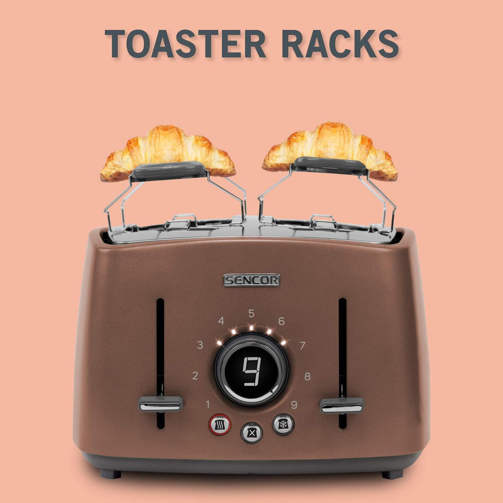 Sencor STS 6076GD 4-Slice Toaster – Premium Gold Design, 6 Browning Levels, Wide Slots & Reheat/Defrost Functions
