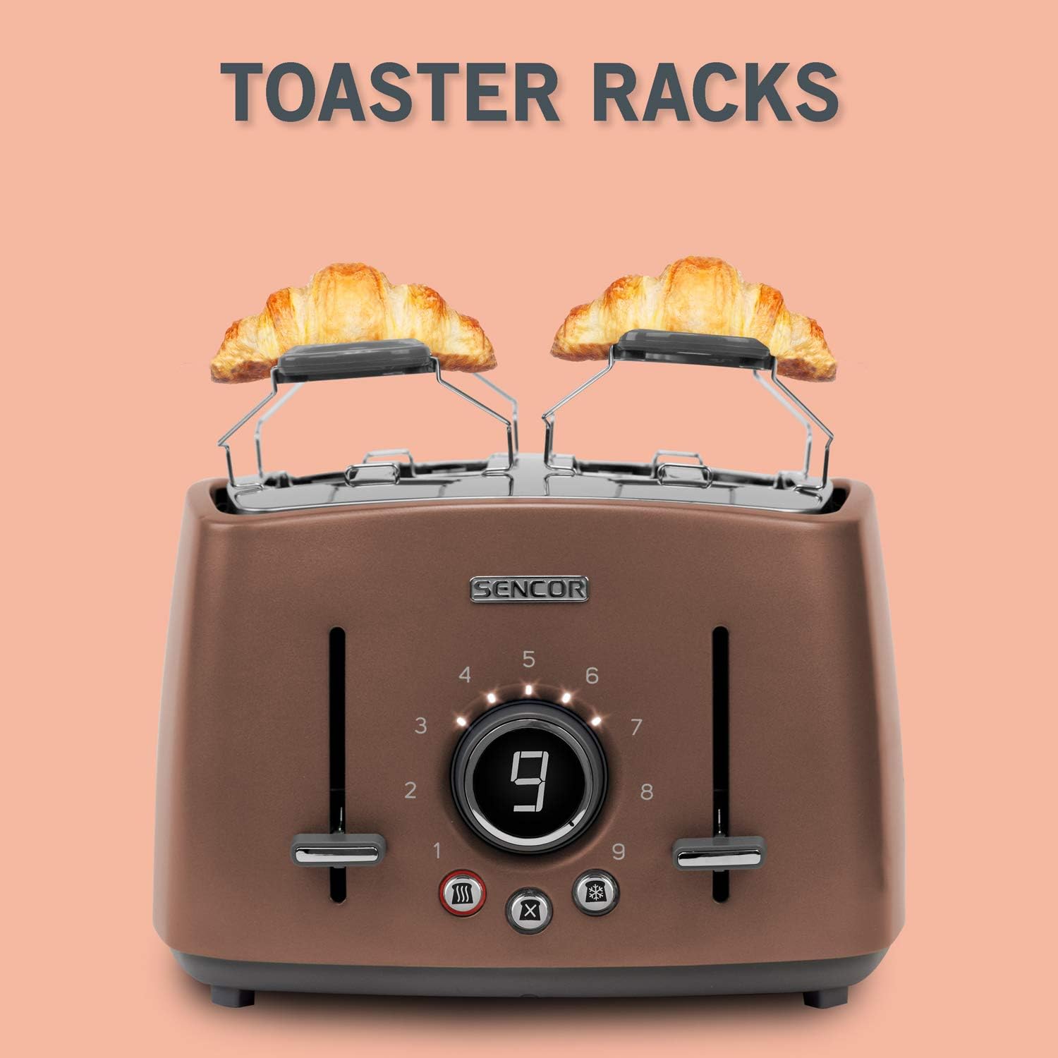 Sencor STS 6076GD 4-Schlitz-Toaster – Premium Gold Design, 6 Bräunungsstufen, breite Schlitze & Aufwärm-/Auftau-Funktionen