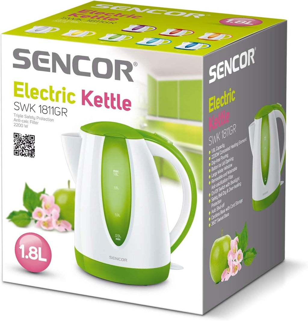 Sencor SWK 1811GR Electric Kettle 1.8L – Fast Boil, 1500W Power, Stylish Green Design