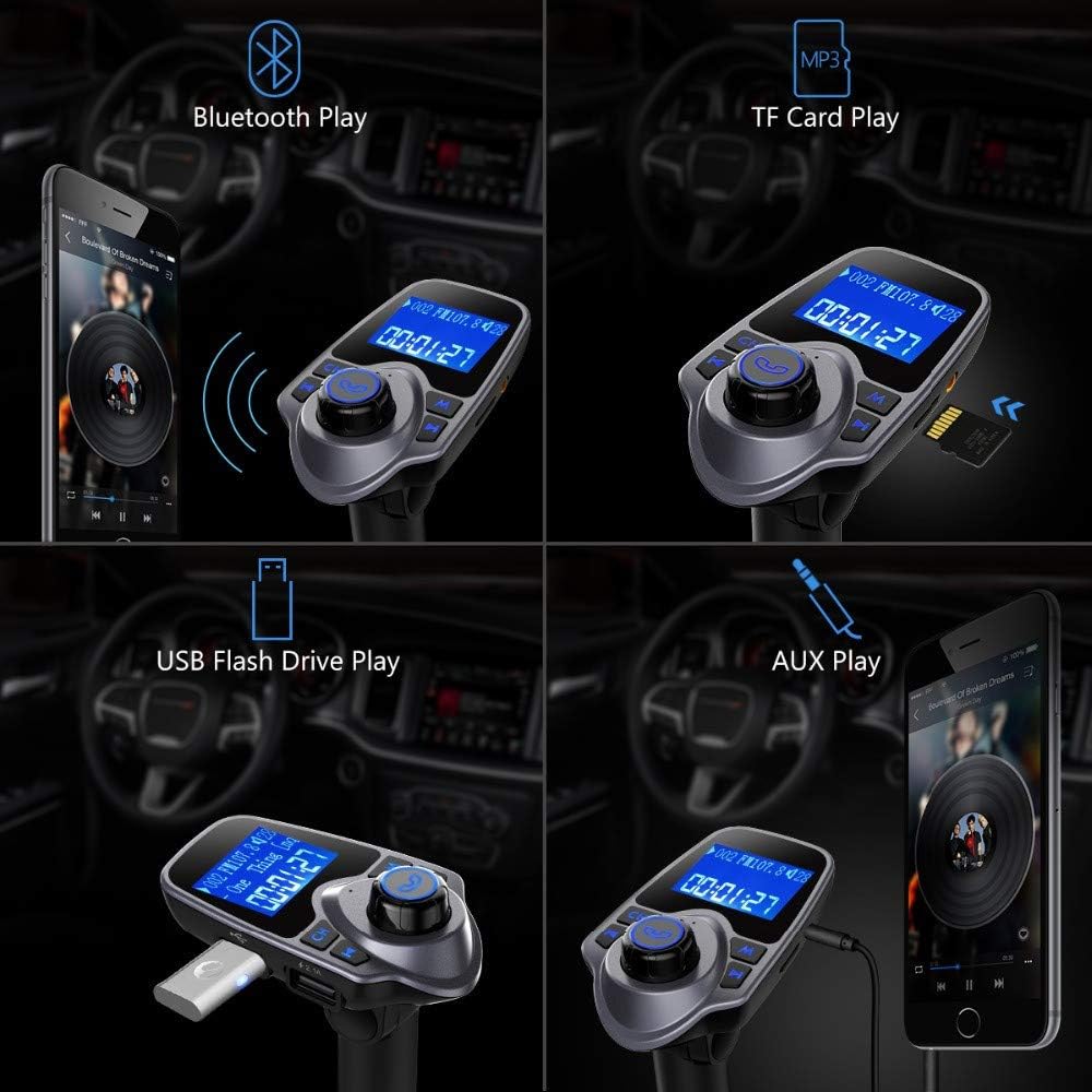 Lecteur MP3 Bluetooth T11 pour voiture avec transmetteur FM – Musique sans fil, appels mains libres et double port USB pour la recharge.
